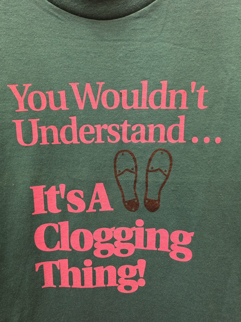 Vintage 80s/90s Single Stitch Clogging Thing Tee M Teal Pink Dance Shirt - Picture 2 of 11